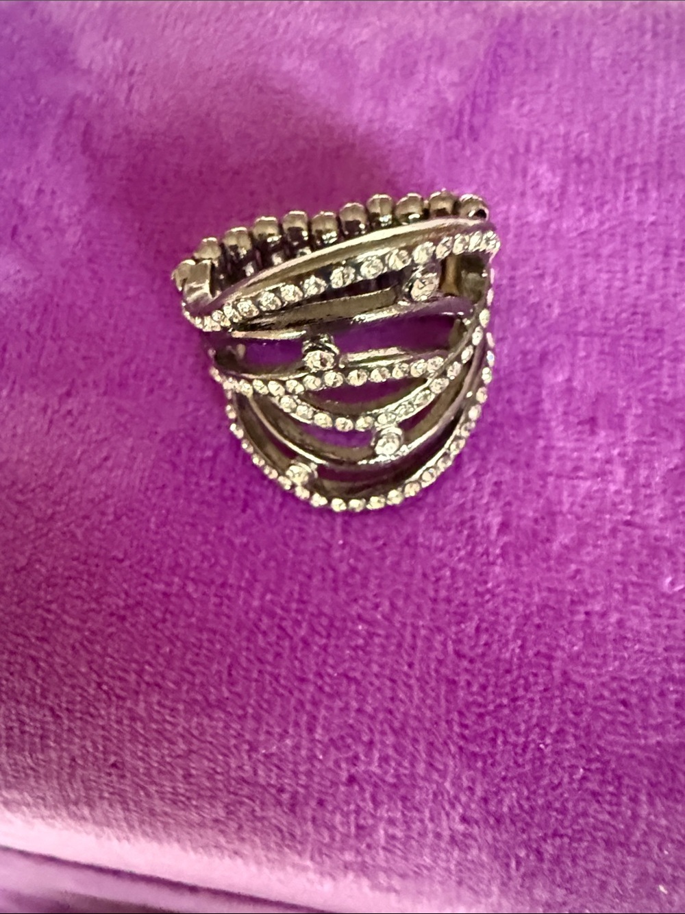 Silver Crystal Multi-Row Statement Ring - Silver